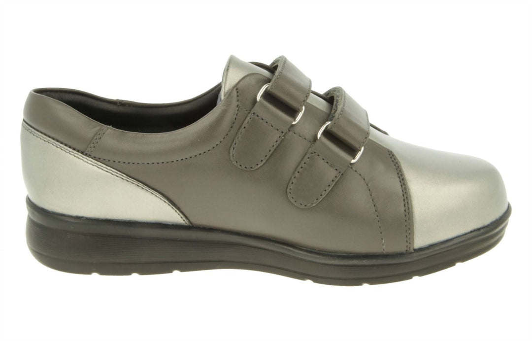 Womens Wide Fit DB Norwich Shoes in Black Leather - Image 15
