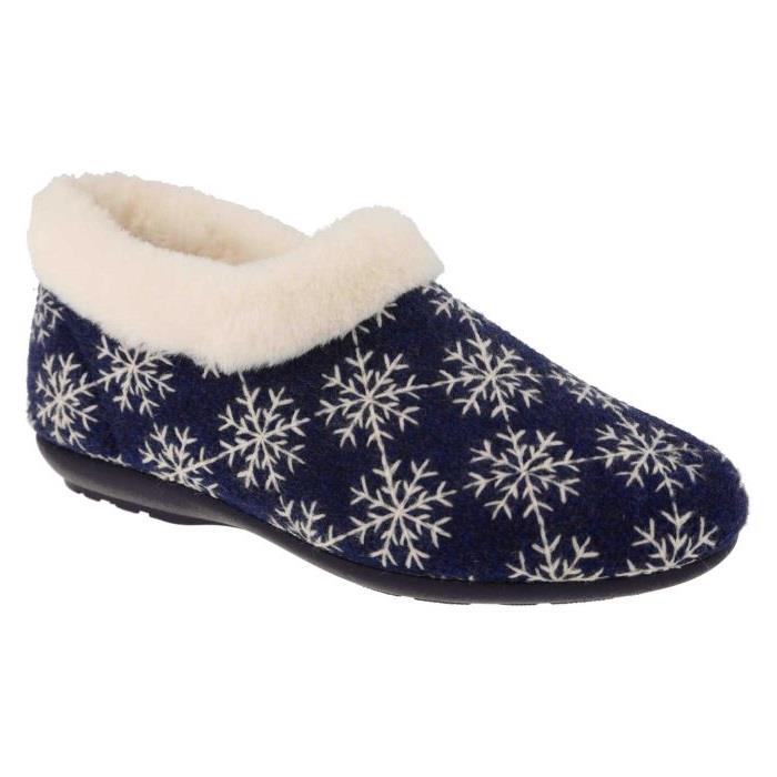 Women's Wide Fit DB Libby Slippers in Navy / White Snowflake - Image 1