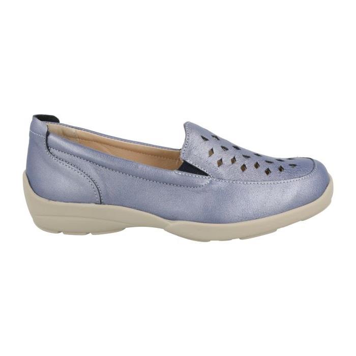 Women's Wide Fit DB Horseshoe Shoes in Blue Leather - Image 1
