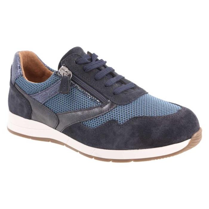 Women's Wide Fit DB Ava Lace Up Trainers in Black Leather / Gold Mesh - Image 10