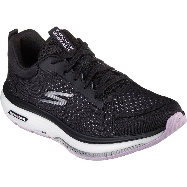 Women's Wide Fit Skechers 124933  Go Walk Workout Walker Trainers - Black/Lavender in Black/Lavender - Image 1