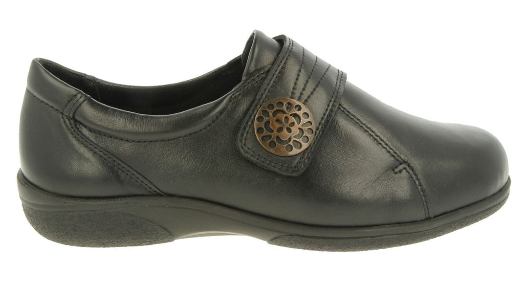 Womens Wide Fit DB Pacific Shoes in Black Leather - Image 3