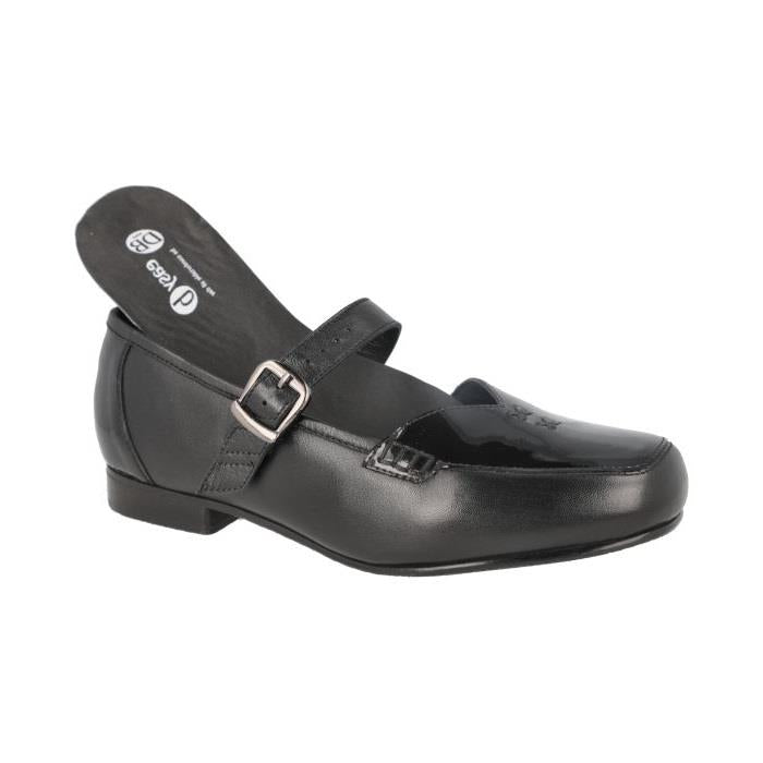 Women's Wide Fit DB Fowey Shoes in Black Leather / Patent - Image 6