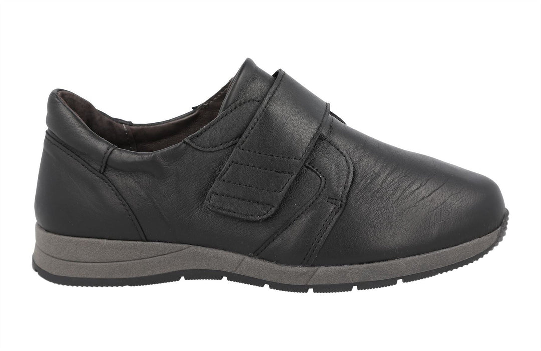 Women's Wide Fit DB Rail Shoes in Black Stretch Leather - Image 2
