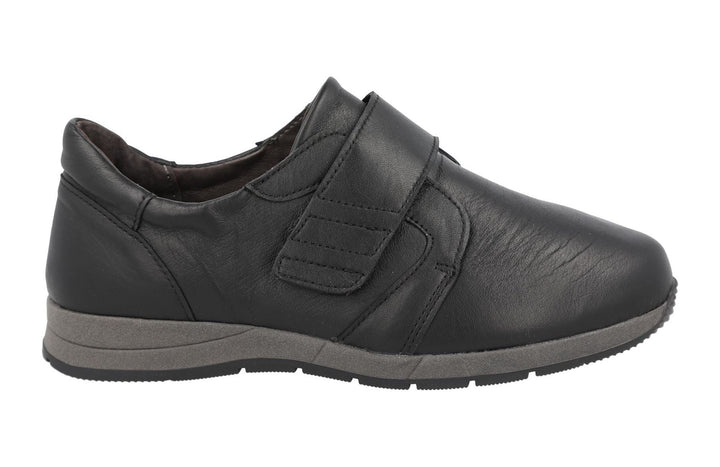 Women's Wide Fit DB Rail Shoes in Black Stretch Leather - Image 1
