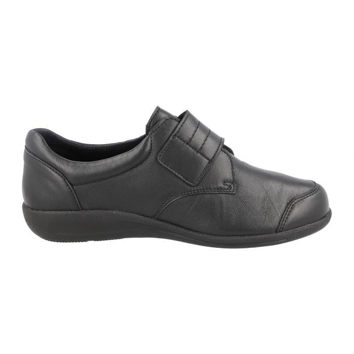 Women's Wide Fit DB Lapland Shoes in Black Stretch Leather - Image 1