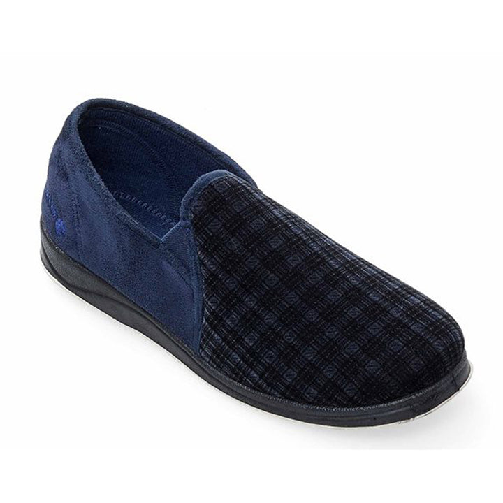 Mens Wide Fit Padders Albert Slip On Slippers in Navy - Image 1