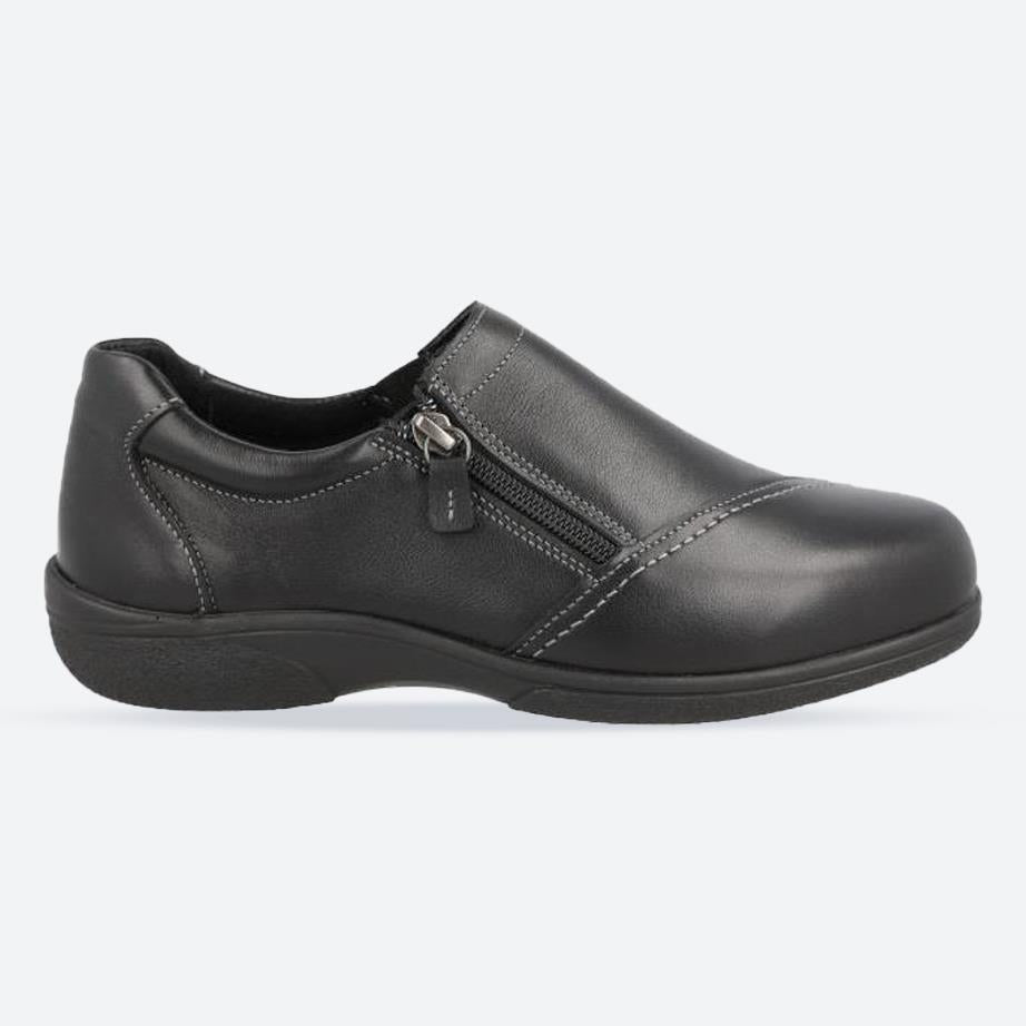 Women's Wide Fit DB Haven Shoes in Black Leather - Image 1