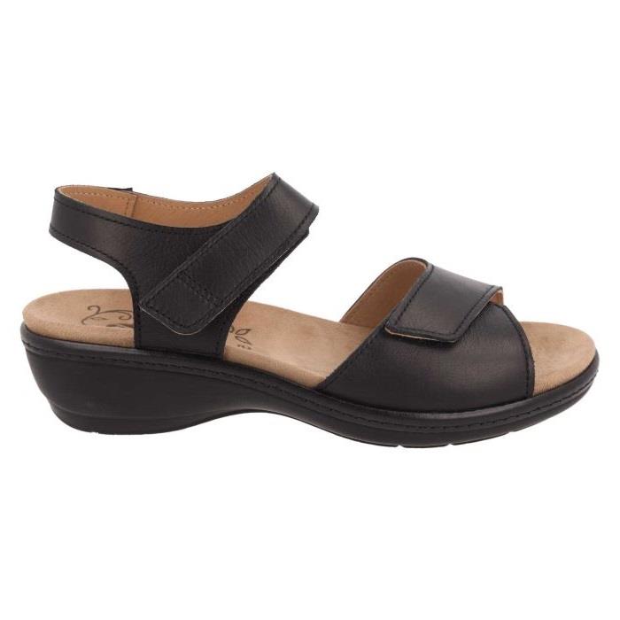 Women's Wide Fit DB Saxifrage Sandals in Black Leather - Image 1