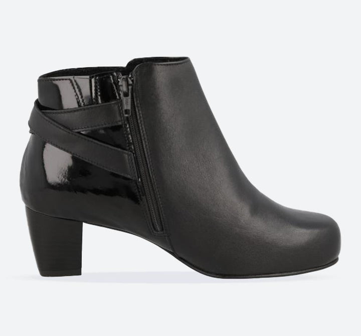 Women's Wide Fit DB Belmont Boots in Black lea / patent - Image 1