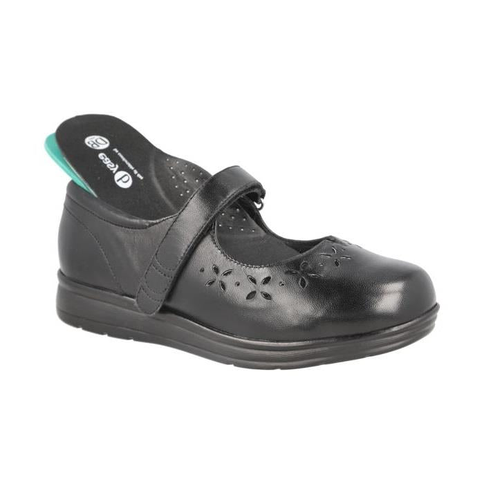Women's Wide Fit DB Liskeard Shoes in Black Leather - Image 5