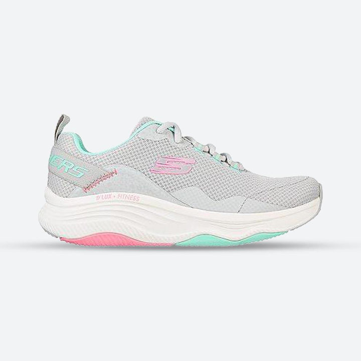 Women's Wide Fit Skechers 149835 D'Lux Fitness Roam Free Trainers in Light Grey/Multi - Image 1