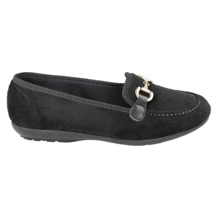 Womens Wide Fit DB Martha Slippers in Black - Image 1