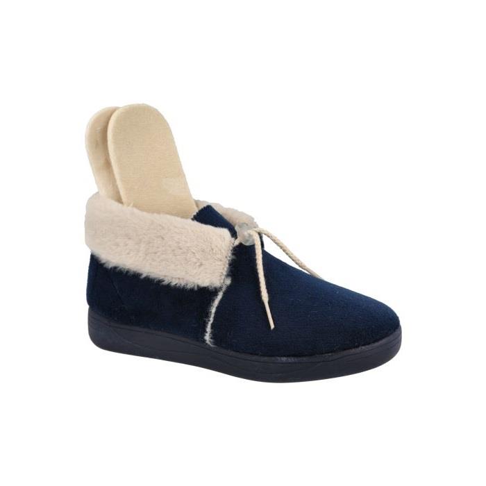 Women's Wide Fit DB Galilee Slippers in Navy Velour - Image 6