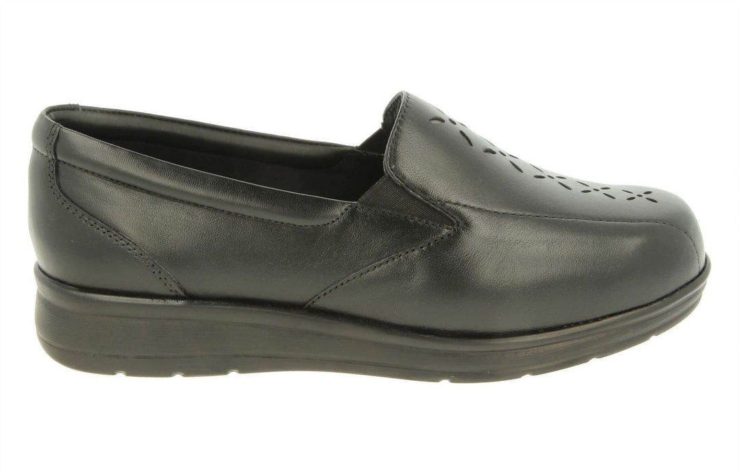 Womens Wide Fit DB Cameron Shoes in Black Leather - Image 2