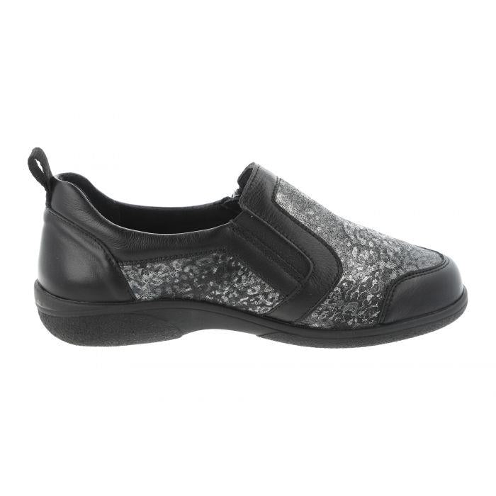 Women's Wide Fit DB Manx Shoes in Black Lea / Stretch - Image 4