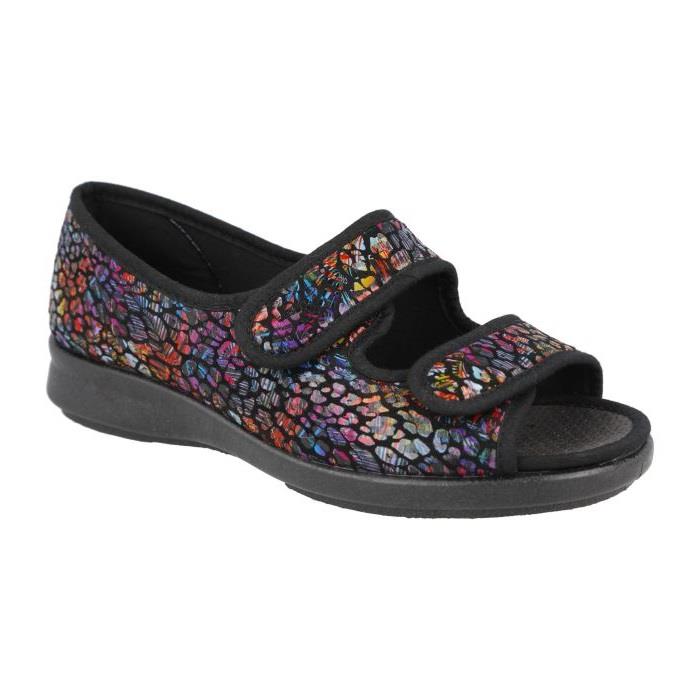 Women's Wide Fit DB Squirrel Slippers in Black Multi Stretch - Image 3