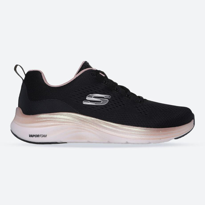 Women's Wide Fit Skechers 150025 Vapor Foam Midnight Glimmer Trainers in White/Silver - Image 1