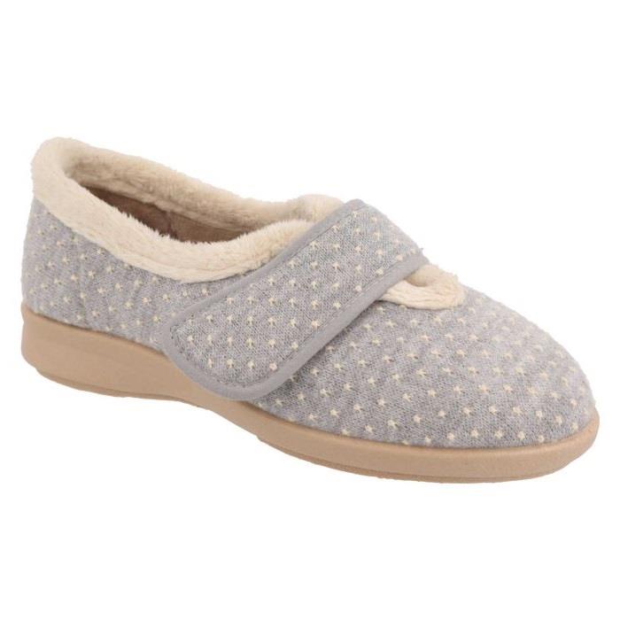 Women's Wide Fit DB Snowdrop Slippers in Rose Star Stitched Textile - Image 3