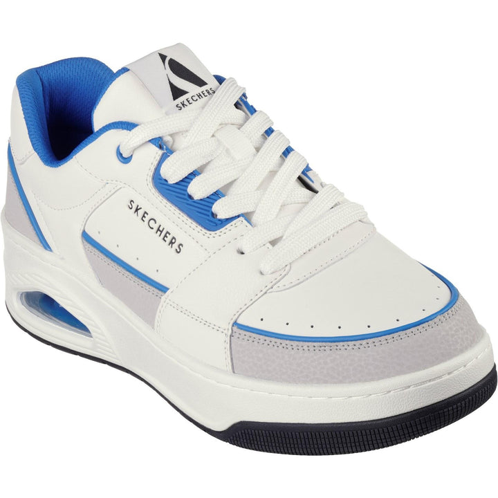 Men's Wide Fit Skechers 183140 Uno Court Trainers in White/Blue - Image 1