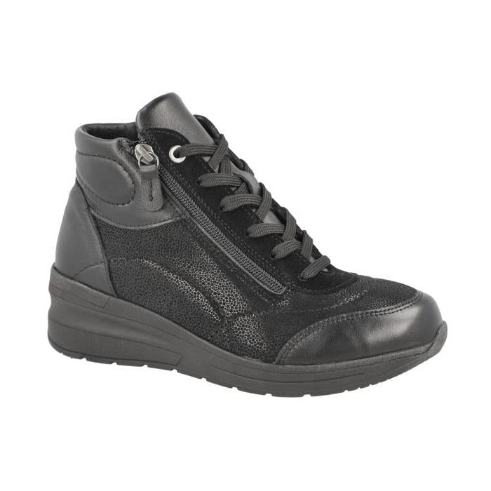 Women's Wide Fit DB Antelope Boots in Black Lea / Stretch Textile - Image 1