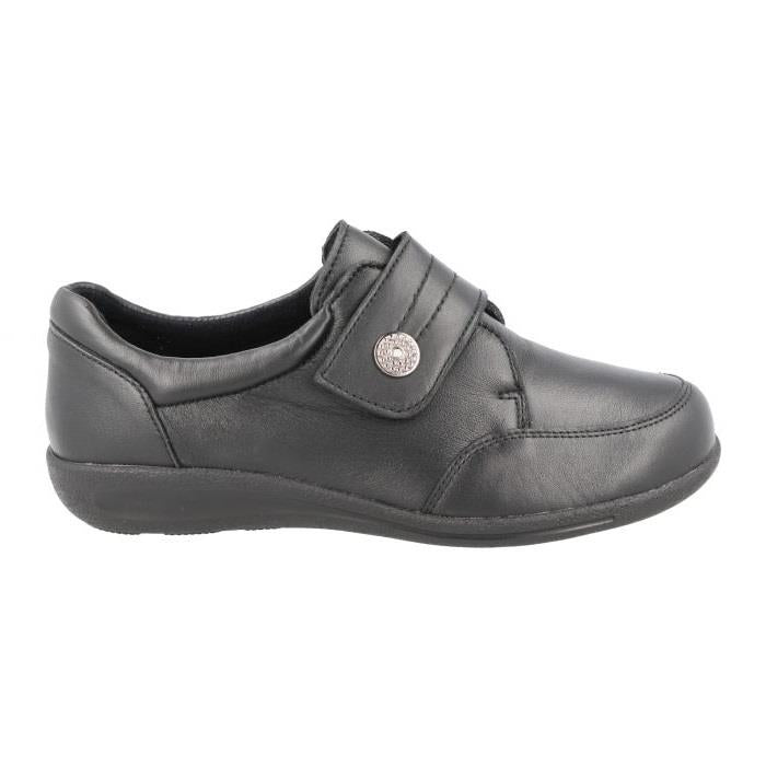 Women's Wide Fit DB Lapland Shoes in Black Stretch Leather - Image 1