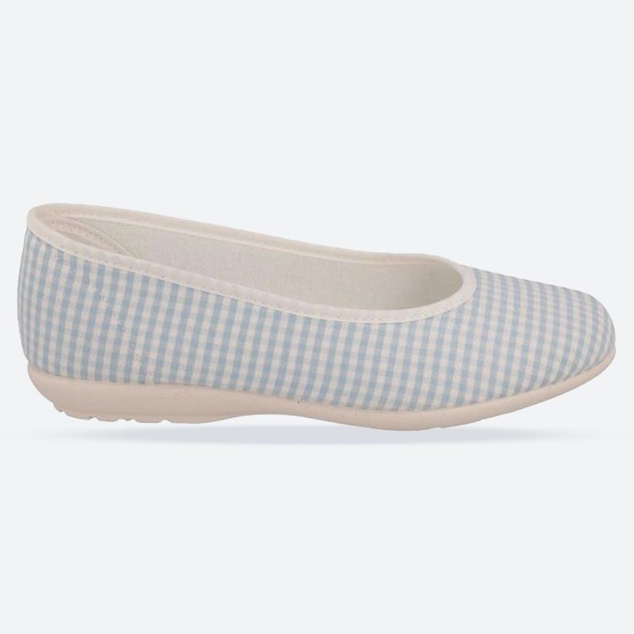 Women's Wide Fit DB Anenome Canvas Pumps in Blue Gingham Canvas - Image 1