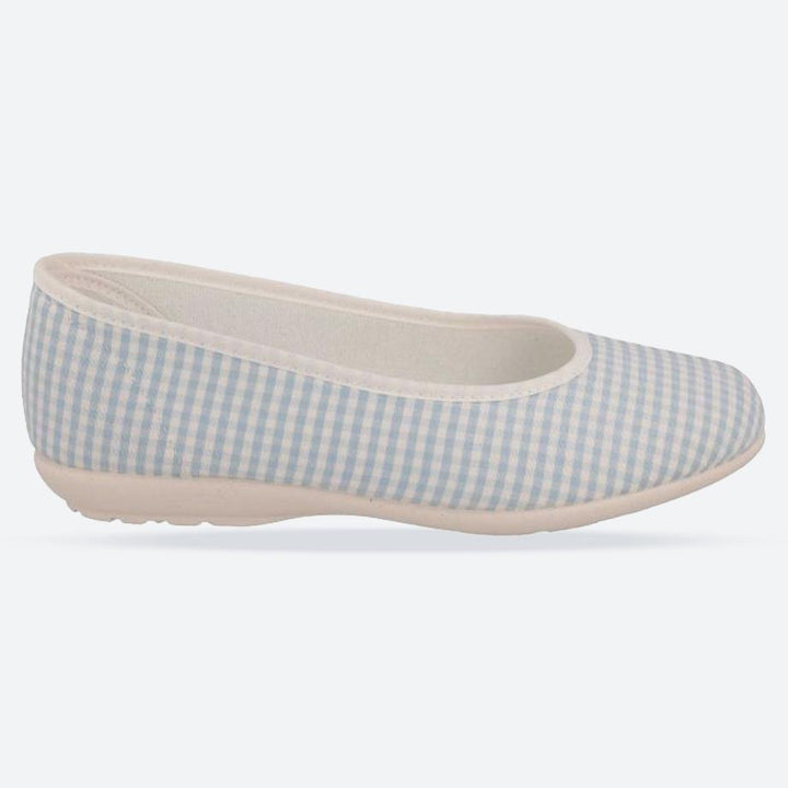 Women's Wide Fit DB Anenome Canvas Pumps in Blue Gingham Canvas - Image 1