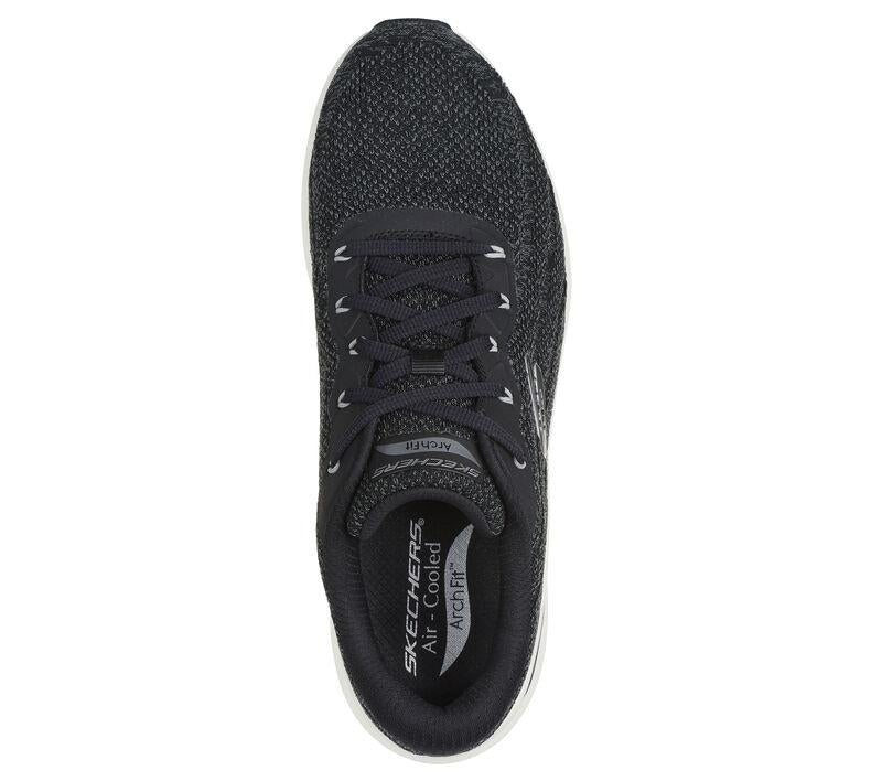 Men's Wide Fit Skechers 232701 Arch Fit 2.0 Road Wave Walking Trainers - Black in Black / White - Image 5