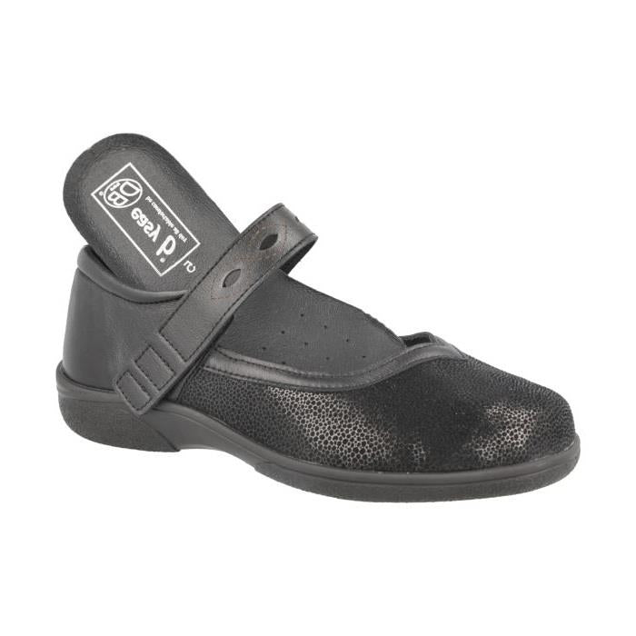 Women's Wide Fit DB Hythe Shoes in Black Lea / Stretch - Image 5