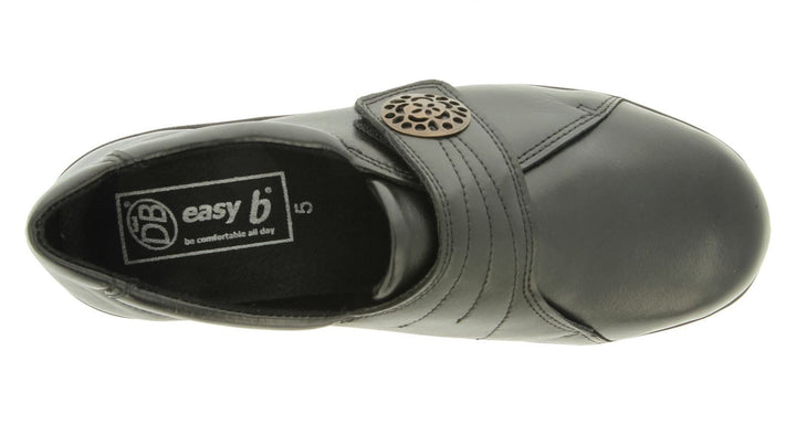 Womens Wide Fit DB Pacific Shoes in Black Leather - Image 1