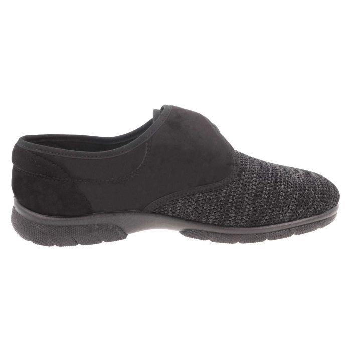 Men's Wide Fit DB Orson Velcro Slippers in Black Stretch / Black Suedette - Image 1