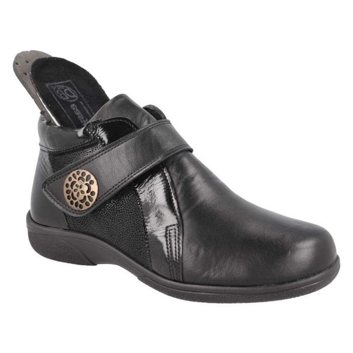 Women's Wide Fit DB Celeste Boots in Black Leather / Patent / Stretch - Image 1