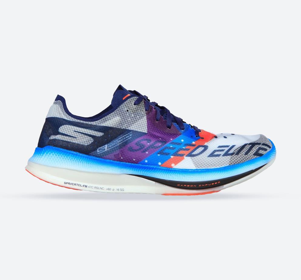 Men's Wide Fit Skechers 55221 Go Run Speed Elite Sports Trainers in White/Multi - Image 1