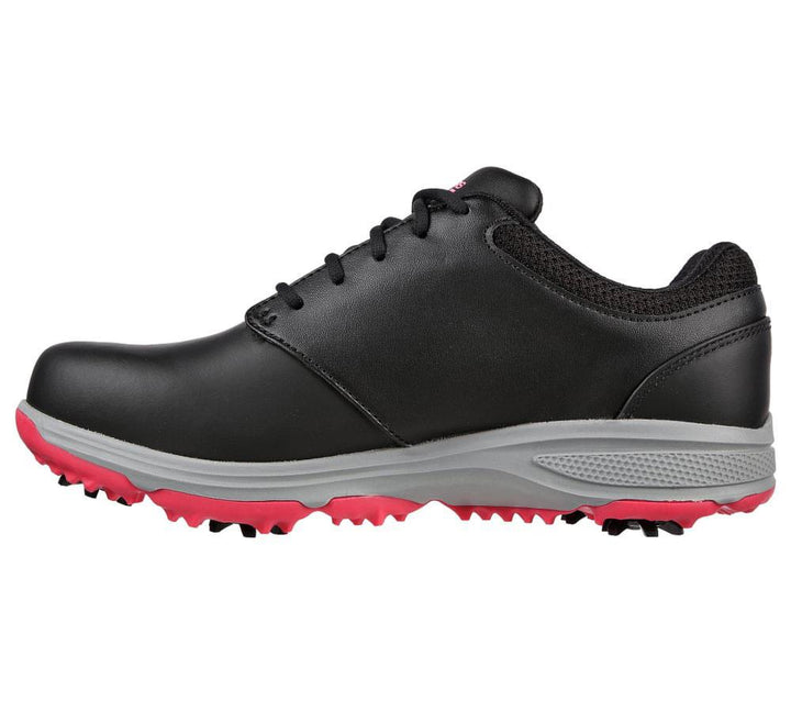 Women's Wide Fit Skechers 123050 Go Golf Jasmine Leader Golf Trainers in Black/Pink - Image 1