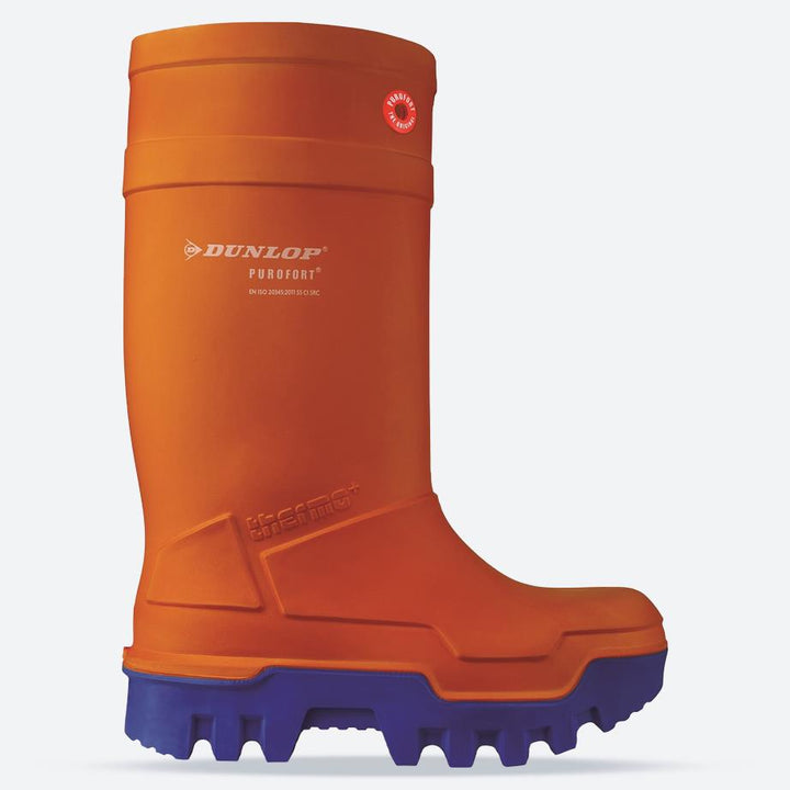 Men's Wide Fit Dunlop Purofort Thermo Full Safety Wellington Boots in Orange - Image 1