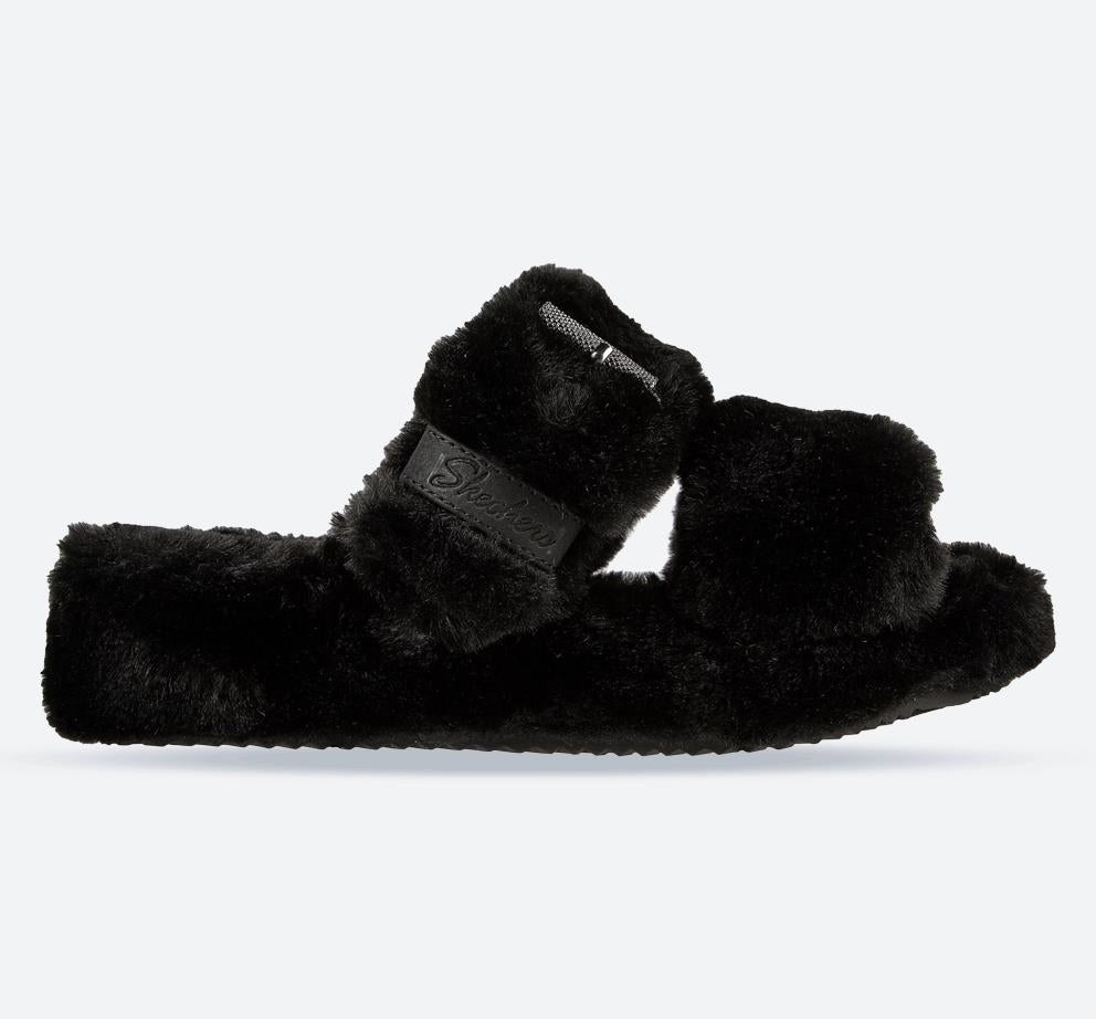 Women's Wide Fit Skechers 167238 Cozy Wedge Slippers in Black - Image 1