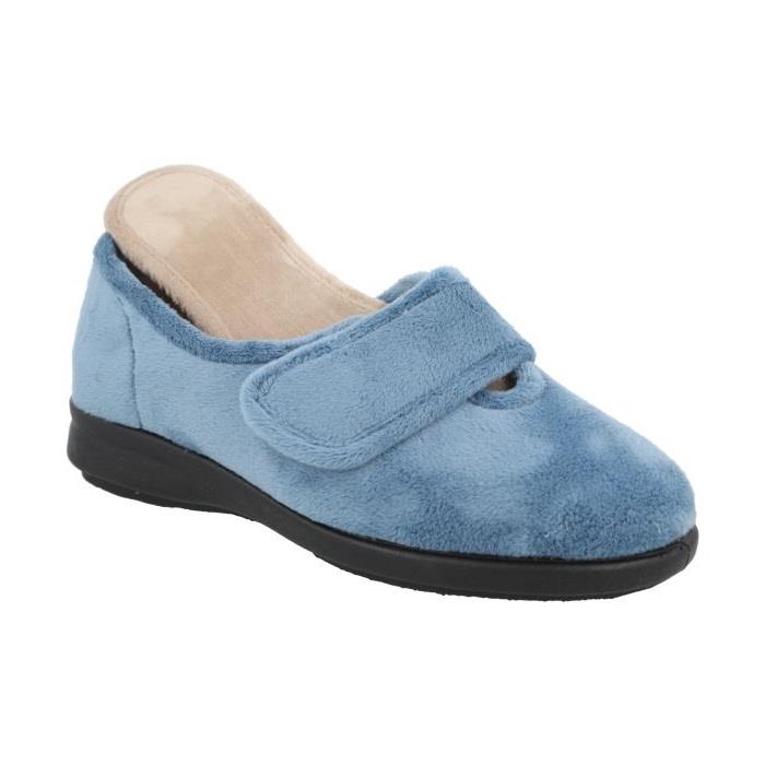 Women's Wide Fit DB Fountain Slippers in Sky Blue Velour - Image 1