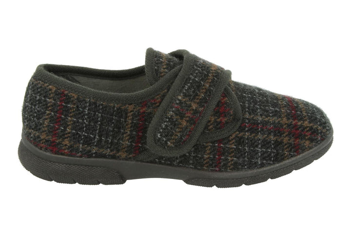 Mens Wide Fit DB Tartan Slippers in Navy Tartan - Image 1