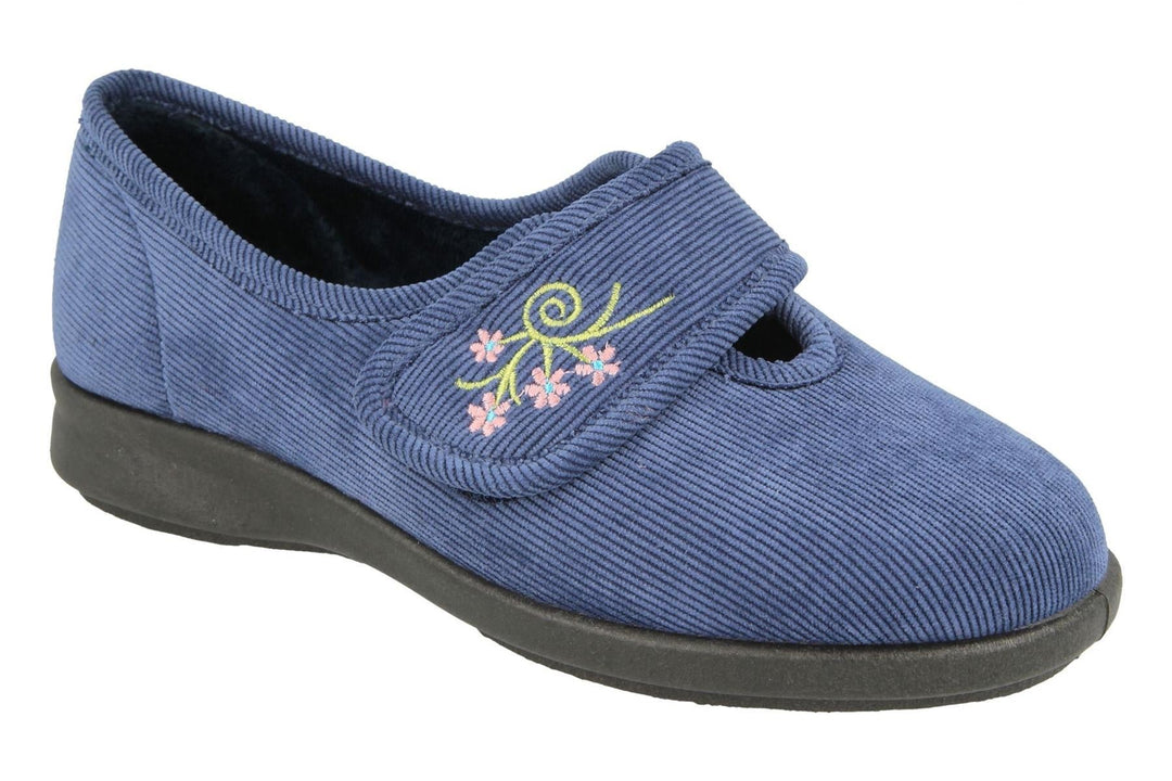 Womens Wide Fit DB Dallas Slippers in Denim Blue - Image 3