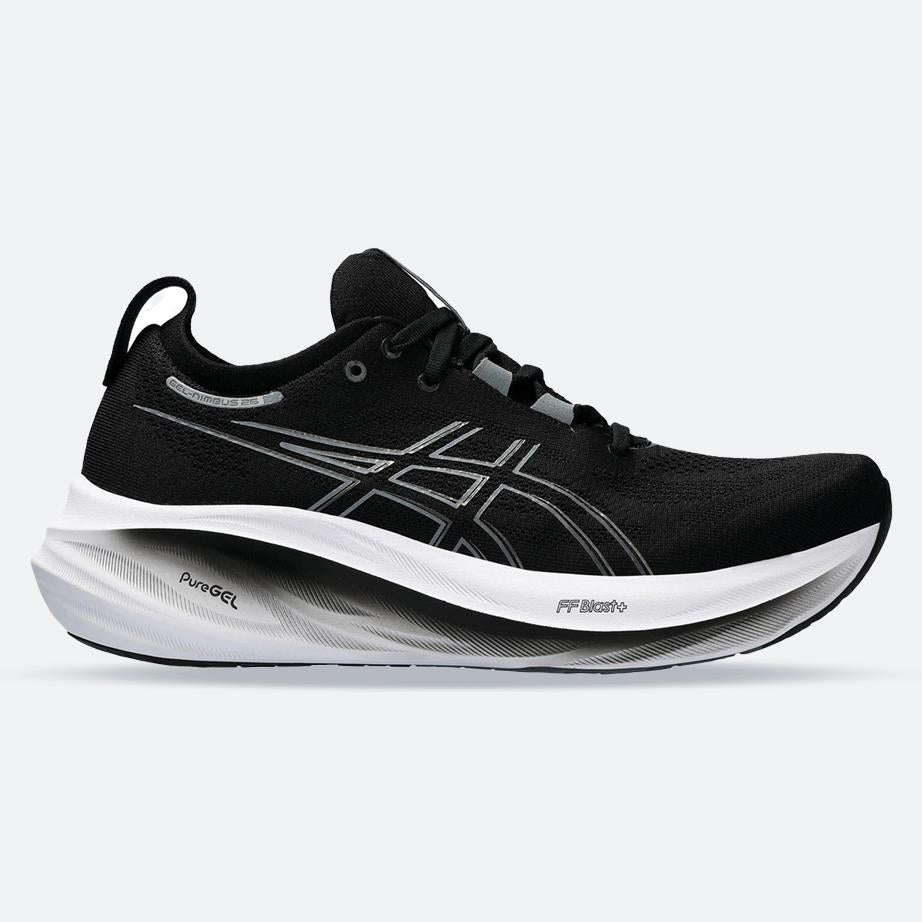 Men's Wide Fit Asics Gel Nimbus 26 Running Trainers in Black/Graphite Grey - Image 1