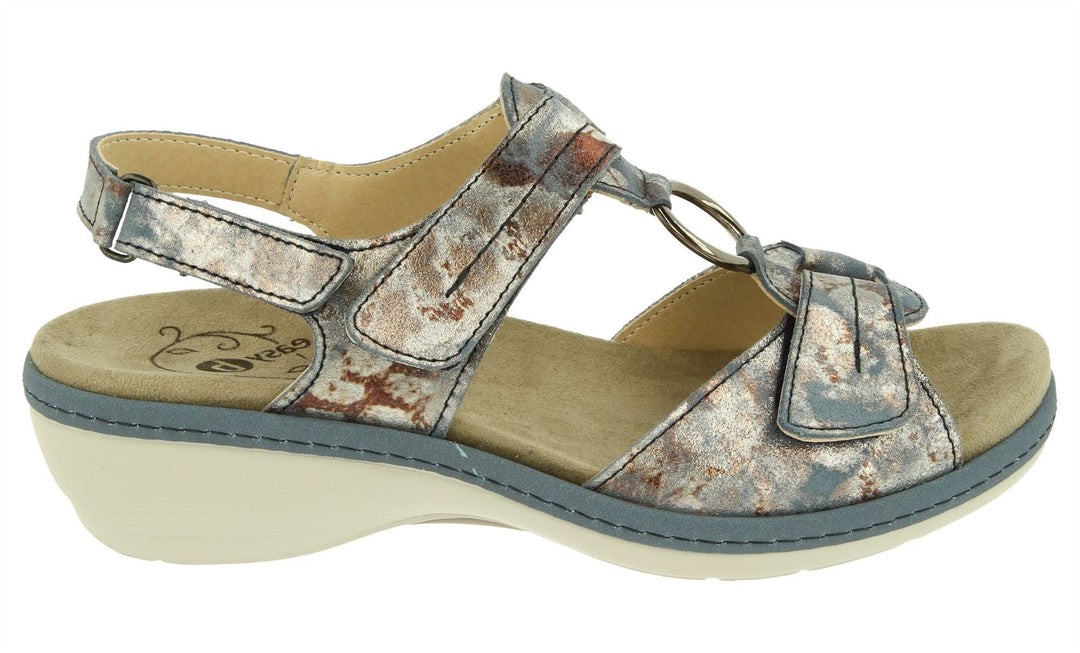 Womens Wide Fit DB Turtle Sandals in Beige Mottled Suede - Image 7