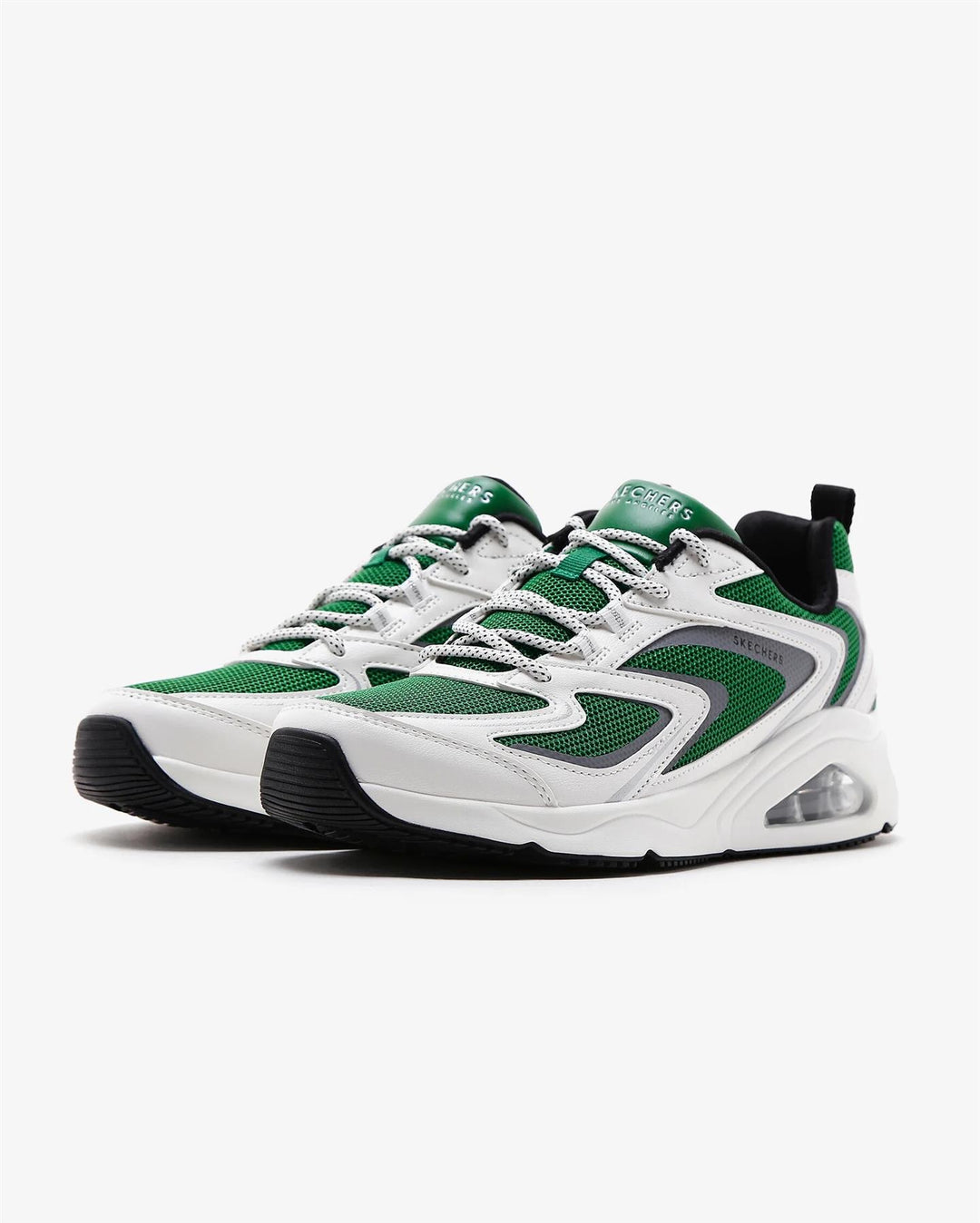 Women's Wide Fit Skechers 177424 Tres Air Uno Street Fl Air Trainers - White/Green in White/Green - Image 5