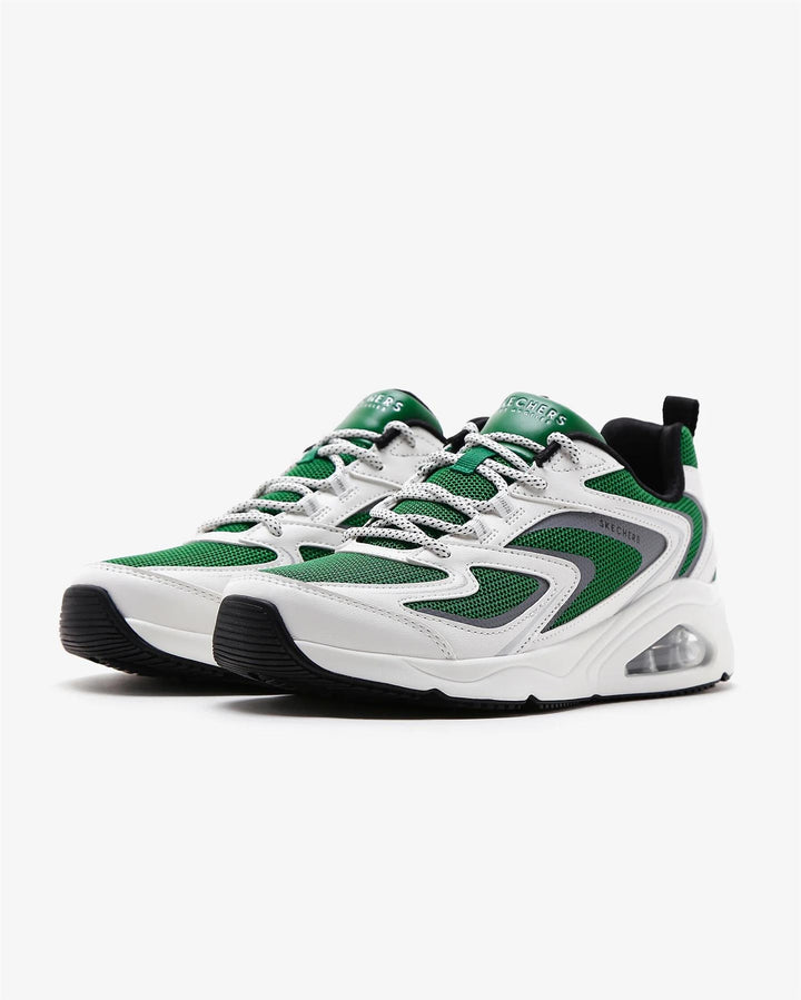 Women's Wide Fit Skechers 177424 Tres Air Uno Street Fl Air Trainers - White/Green in White/Green - Image 1
