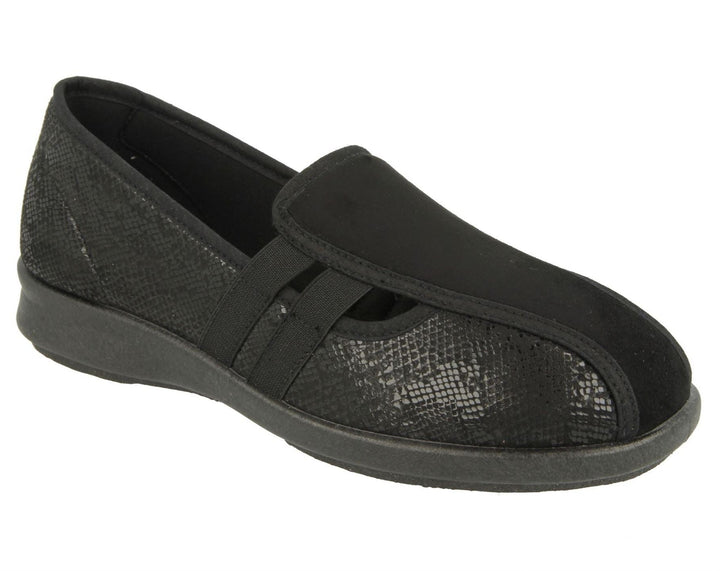 Womens Wide Fit DB Peterborough Shoes in Navy Suedette / Stretch - Image 1