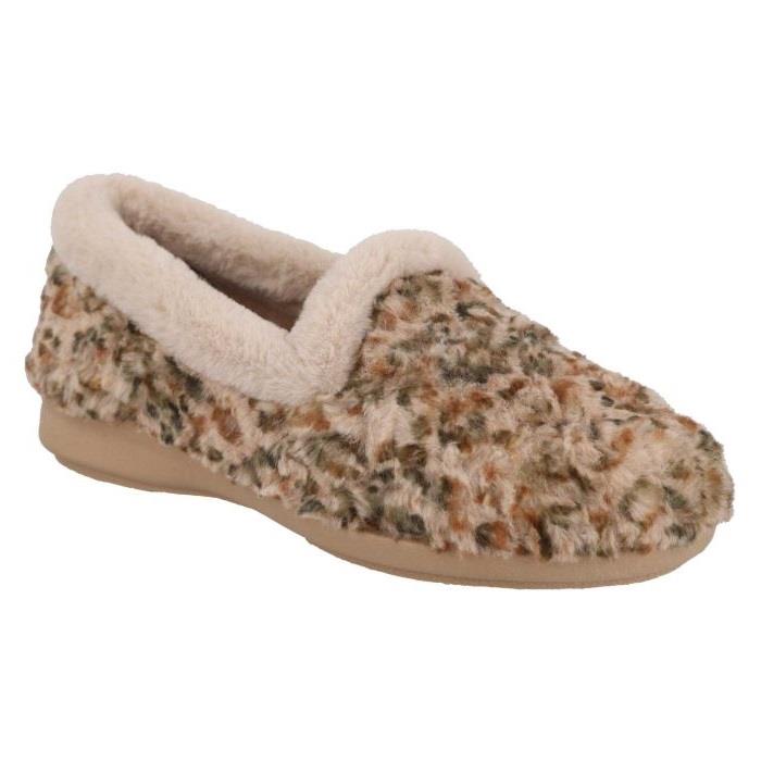 Women's Wide Fit DB Paige Slip on Slippers in Beige Multi Textile - Image 1