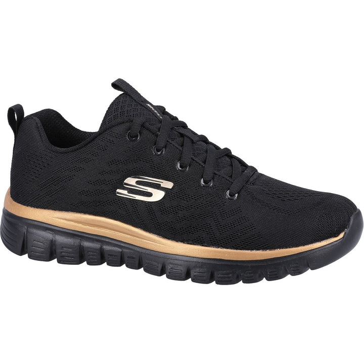 Women's Wide Fit Skechers 12615 Graceful Get Connected Sports Trainers - Black/Rose Gold in Black/Rose Gold - Image 1