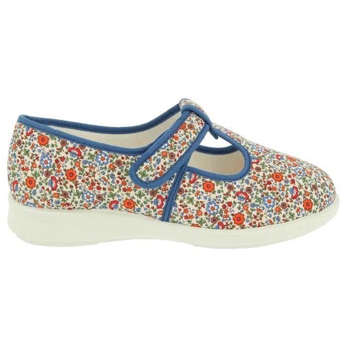 Women's Wide Fit DB Moorhen Shoes in Blue Multi Floral - Image 1