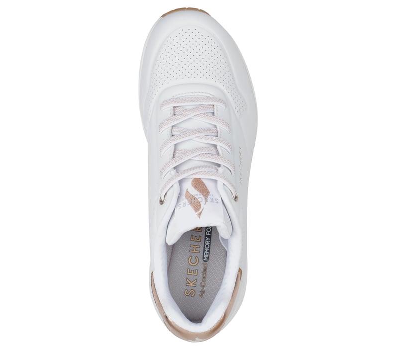 Women's Wide Fit Skechers Uno 155196W Shimmer Away Trainers - White in White - Image 6