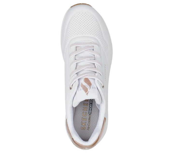 Women's Wide Fit Skechers Uno 155196W Shimmer Away Trainers - White in White - Image 1